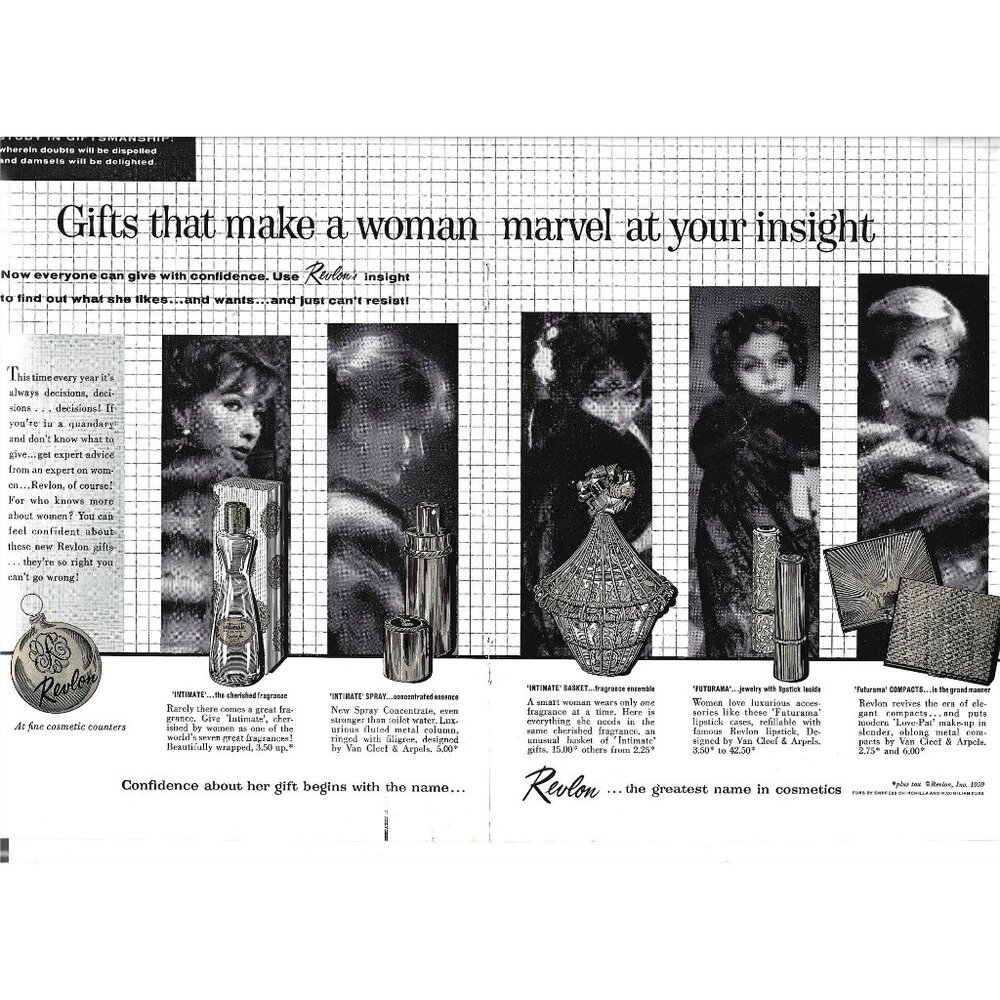 Revlon add Gifts for Women Cosmetic Makeup AD 1959 ADVERT Print Ad 2 Pages